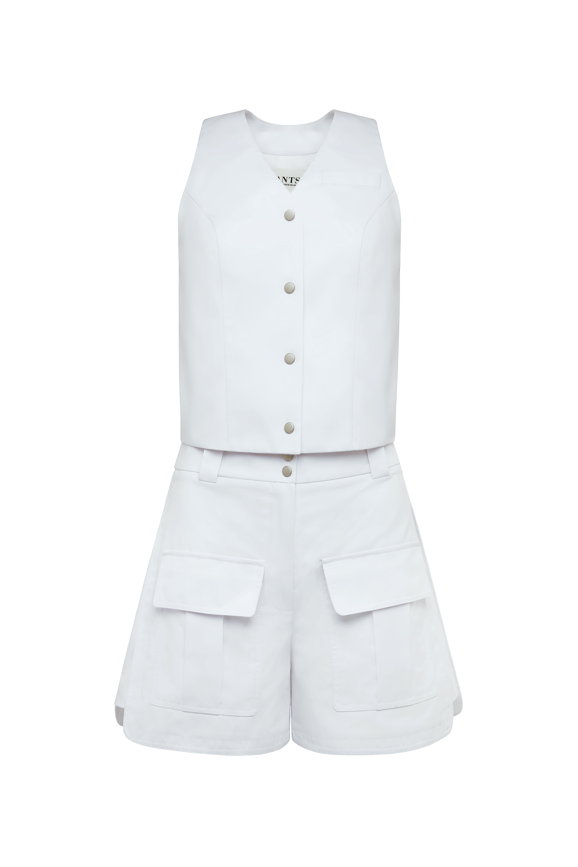 White cotton cropped women's vest with front button fastening