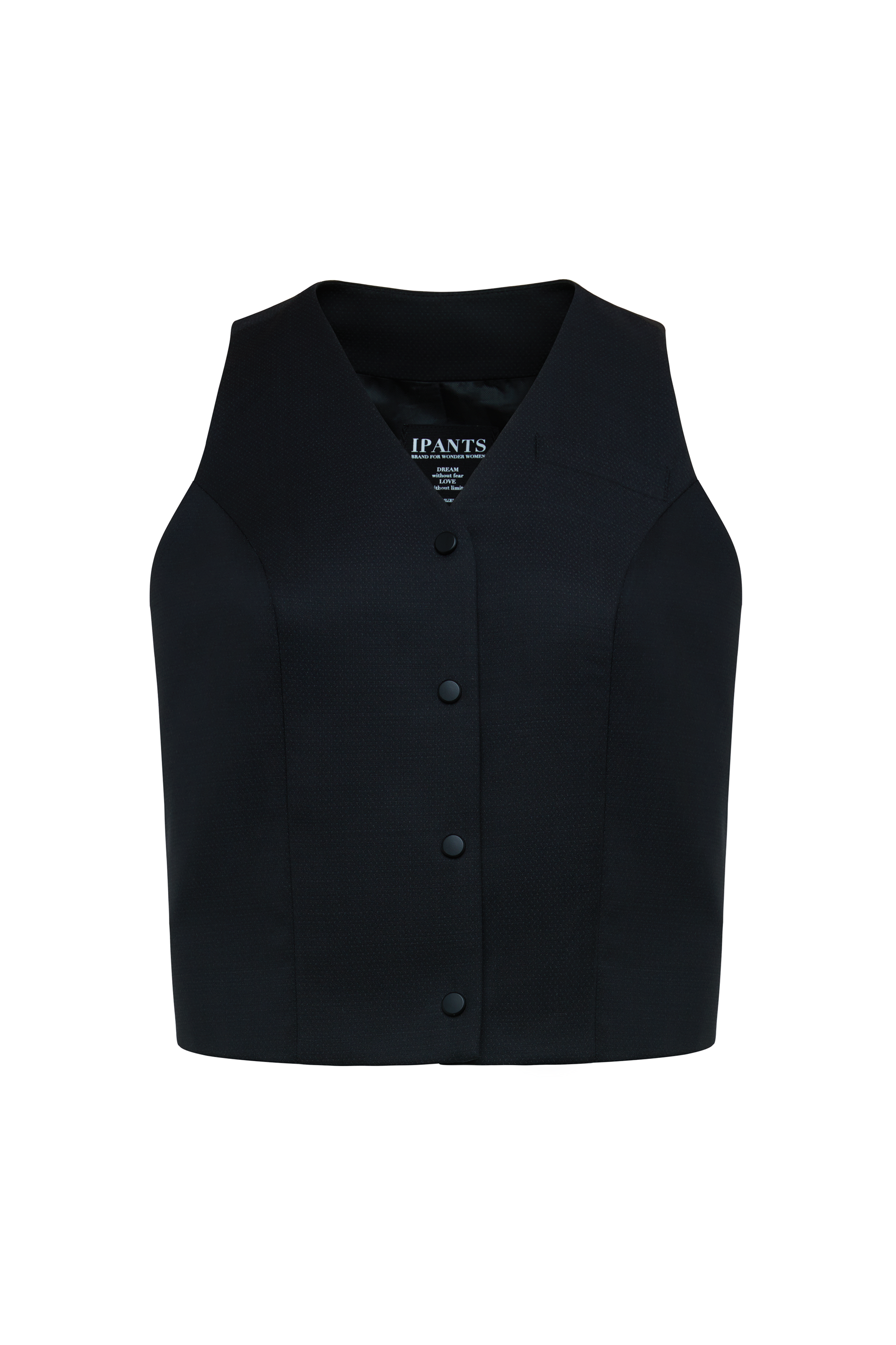 Black cropped vest with metal button fastening