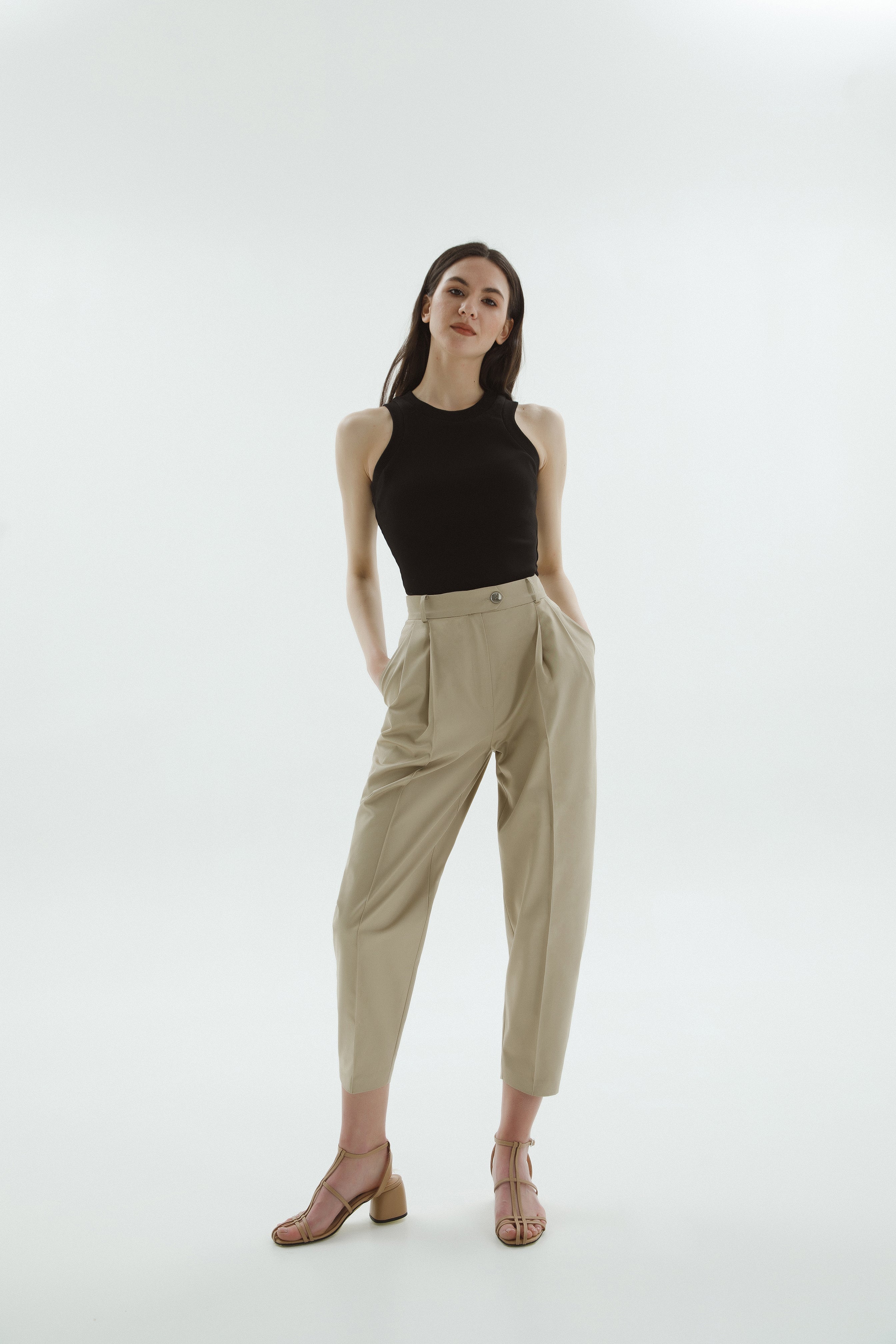 Beige pleated women's pants