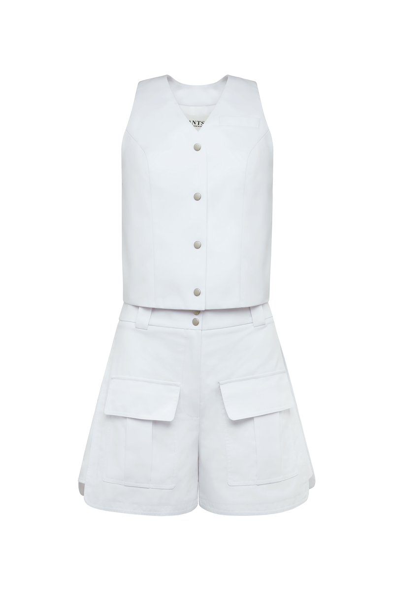 White cotton cropped women's vest with front button fastening 
