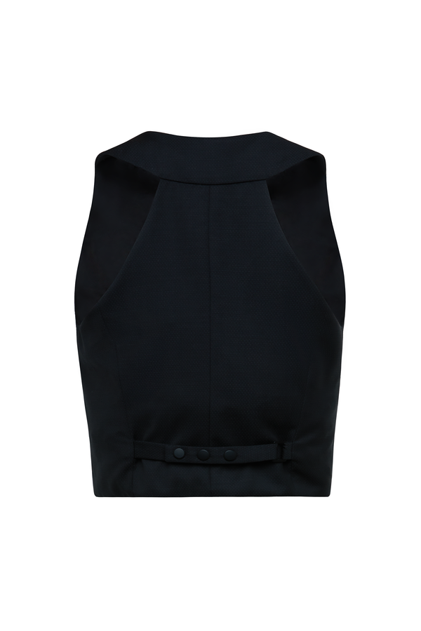 Black cropped vest for women with metal button fastening