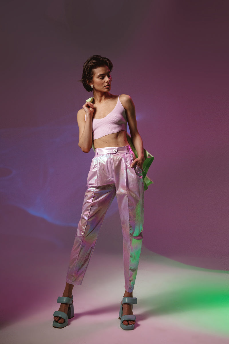 Rave purple pleated pants with high waist and pockets